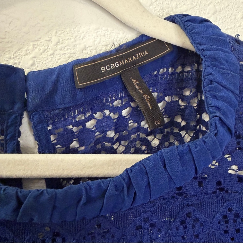 BCBGMAXAZRIA Darlita Blue Lace Dress Size 2 Cocktail Wedding Guest Party Classic - Picture 5 of 6